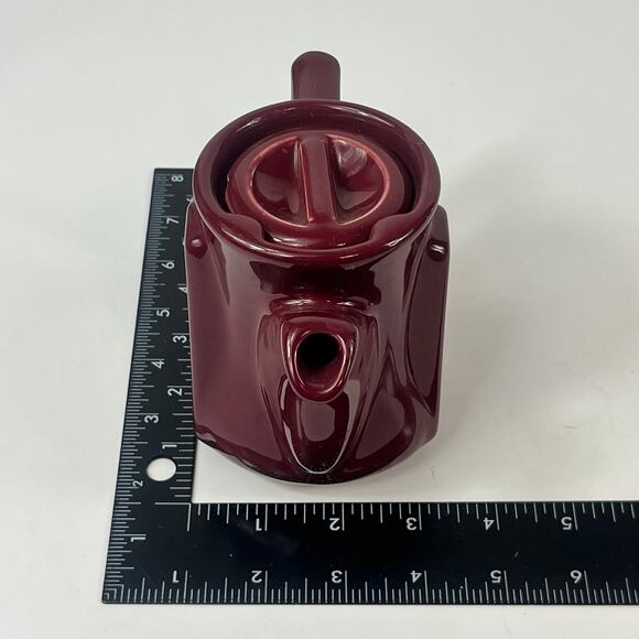Burgundy Teapot 6" Red Ceramic Burden China POOR MCM Mid Century Retro Art Deco - Picture 14 of 14